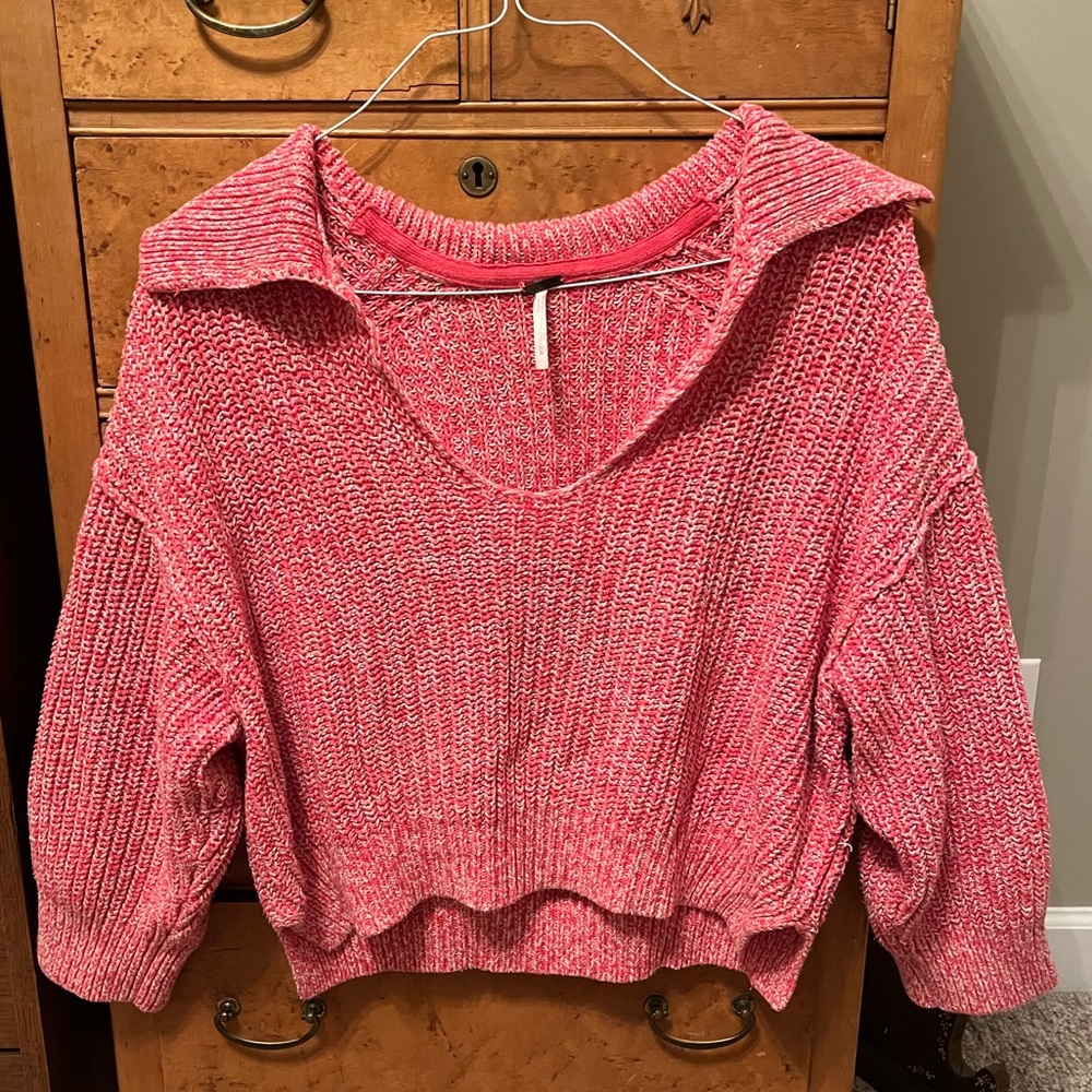 Free People - Love This City Pink Cropped Collared Sweater - Size M